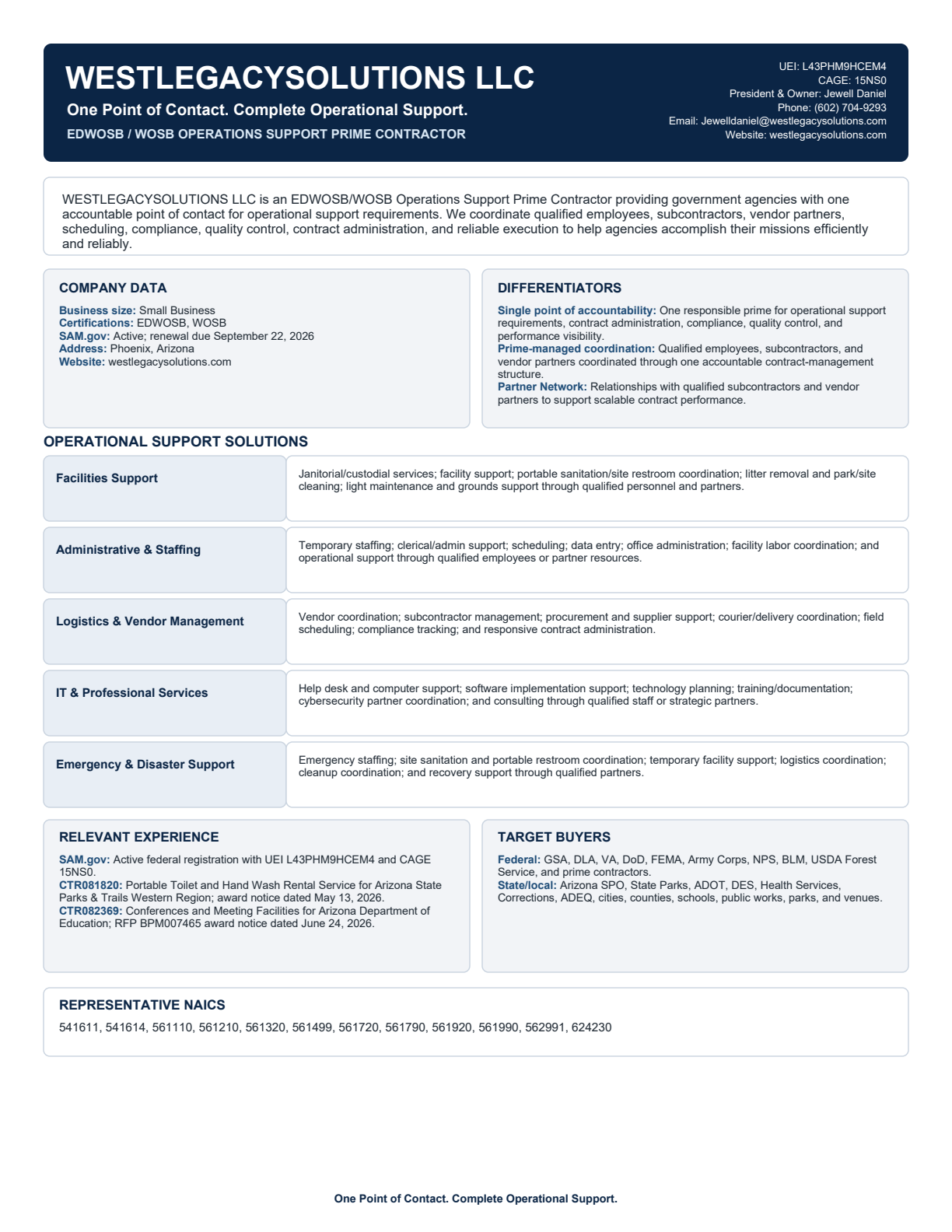 Preview of the WESTLEGACYSOLUTIONS LLC capability statement